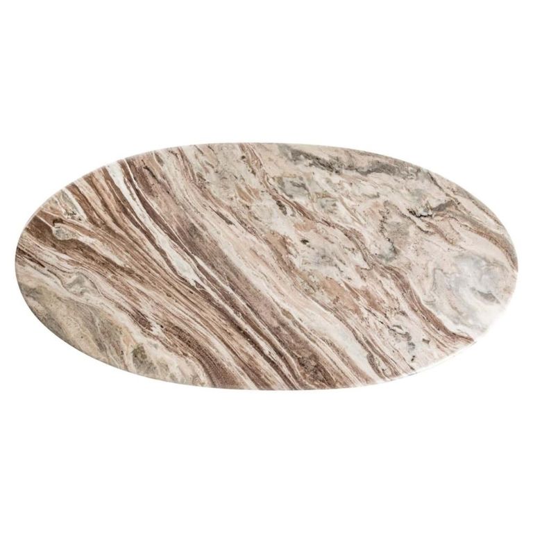 Rashford Dining Table - 200cm - 8 Seater - Oval - Fluted Base - Blush Beige and Brown - Marble and Metal