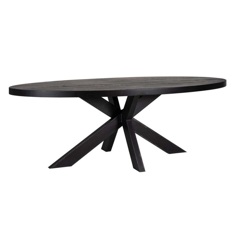 Watson Dining Table - 235cm - 10 Seater - Oval - Spider Leg - Black - Oak and Metal