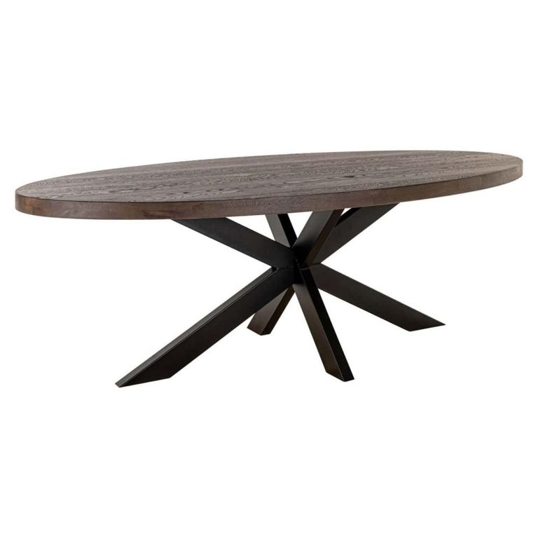 Watson Dining Table - 235cm - 10 Seater - Oval - Spider Leg - Dark Brown and Black - Oak and Metal