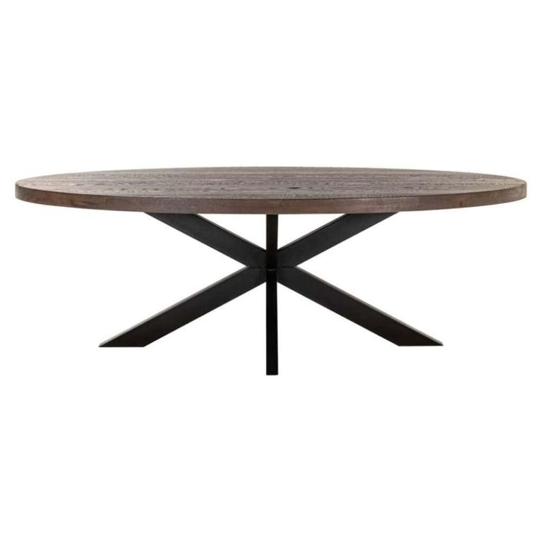 Watson Dining Table - 235cm - 10 Seater - Oval - Spider Leg - Dark Brown and Black - Oak and Metal