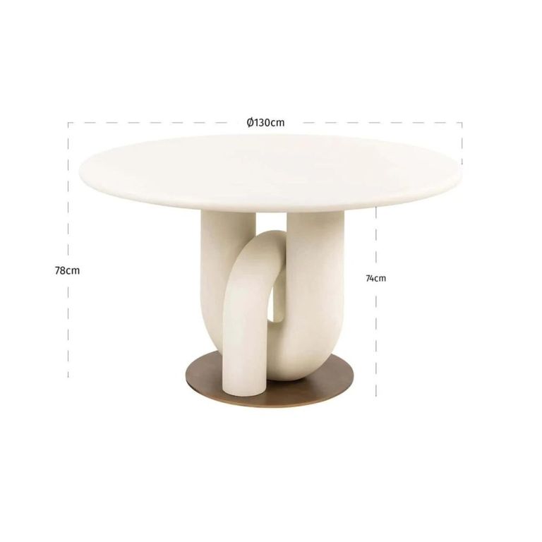 Winslow Dining Table - 135cm - 6 Seater - Round - White and Gold - Metal