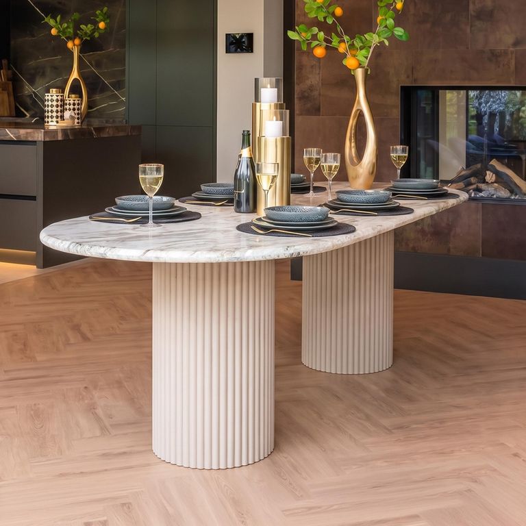 La Cantera Travertine Beige 10 Seater Oval Pedestal Dining Table