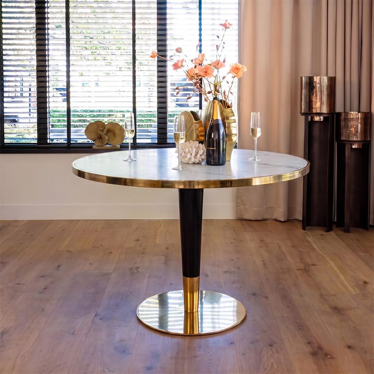 Osteria White Marble Effect 2 Seater Round Dining Table with Gold Trim