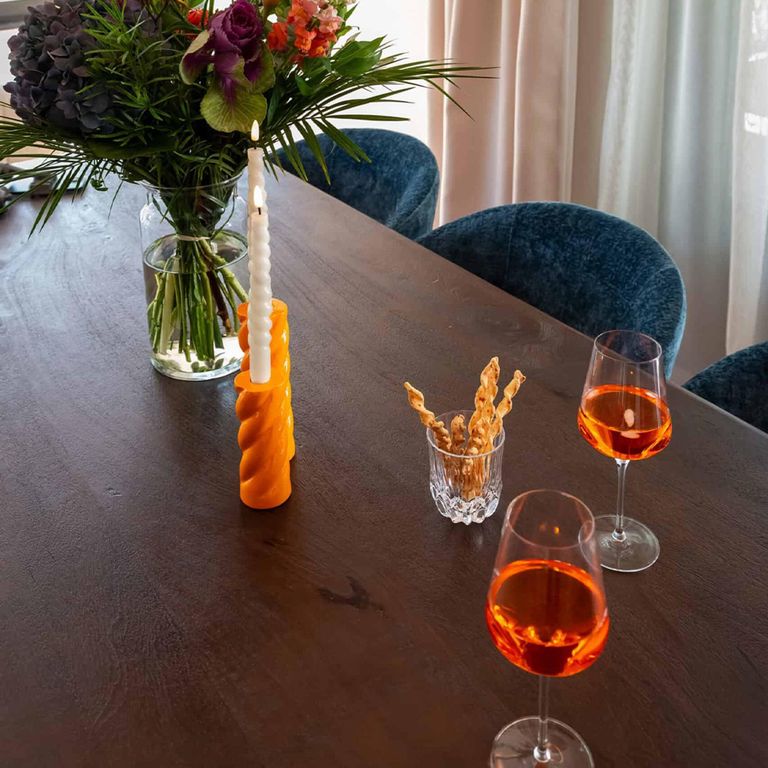 Cavo Acacia Wood 8 Seater Dining Table with Brushed Gold Pedestal Base