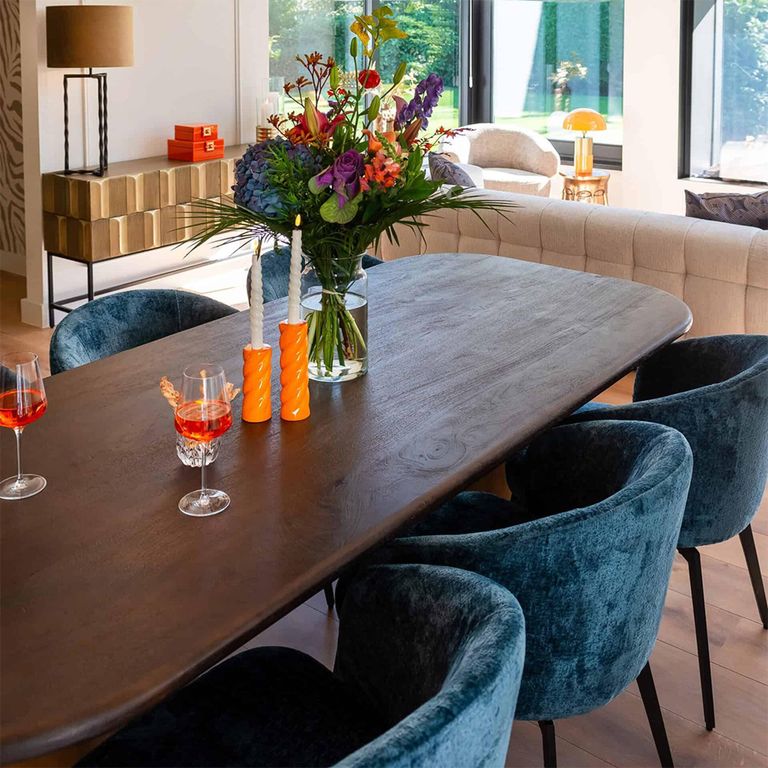 Cavo Acacia Wood 8 Seater Dining Table with Brushed Gold Pedestal Base