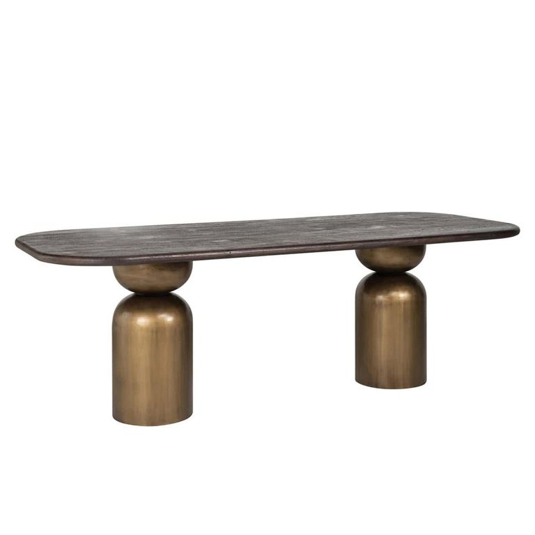 Cavo Acacia Wood 8 Seater Dining Table with Brushed Gold Pedestal Base