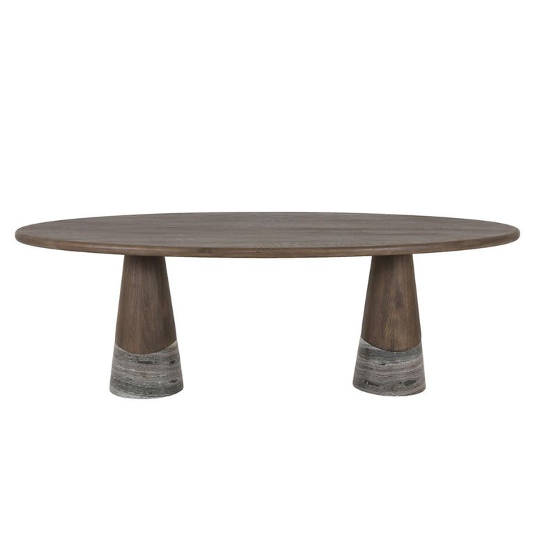 Harper Dining Table - 230cm - 10 Seater - Oval - Double Pedestal - Smoked Charcoal - Oak