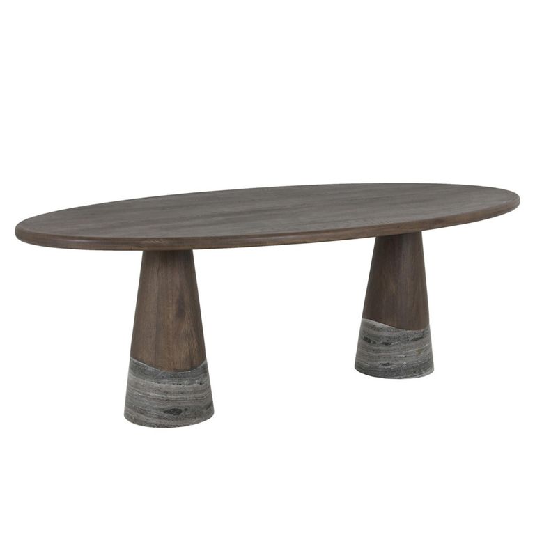 Harper Dining Table - 230cm - 10 Seater - Oval - Double Pedestal - Smoked Charcoal - Oak