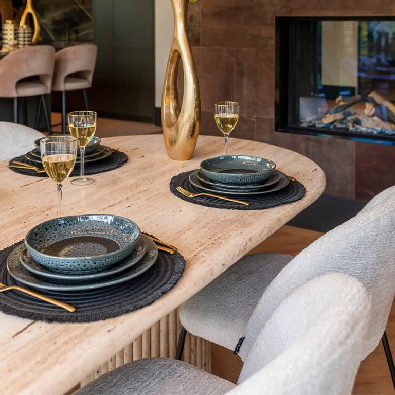 La Cantera Travertine Beige 10 Seater Oval Pedestal Dining Table