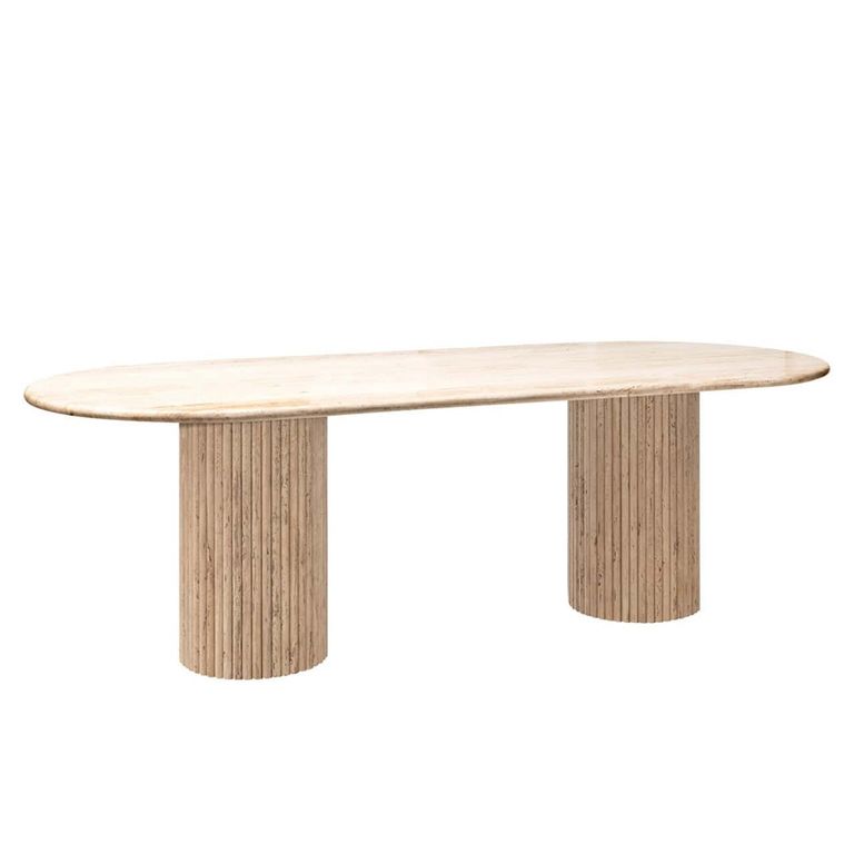 La Cantera Travertine Beige 10 Seater Oval Pedestal Dining Table