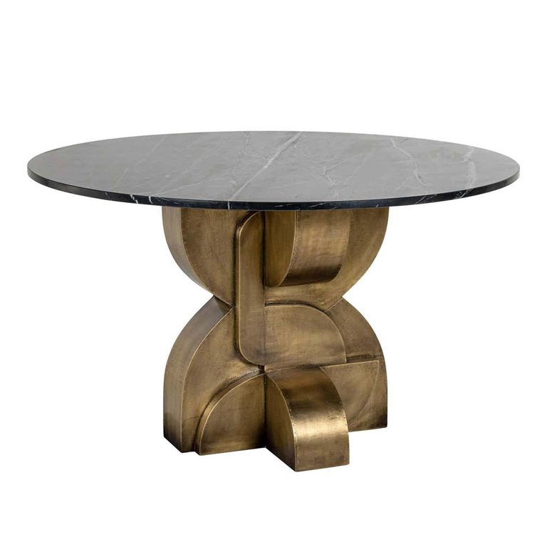 Maddox Black Marble 4 Seater Round Dining Table with Gold Pedestal Base 