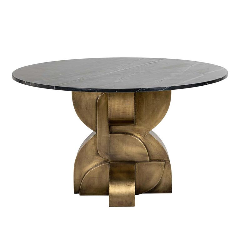 Maddox Black Marble 4 Seater Round Dining Table with Gold Pedestal Base 