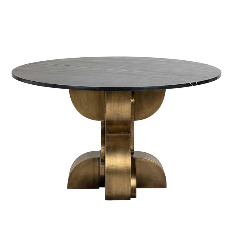 Maddox Black Marble 4 Seater Round Dining Table with Gold Pedestal Base 
