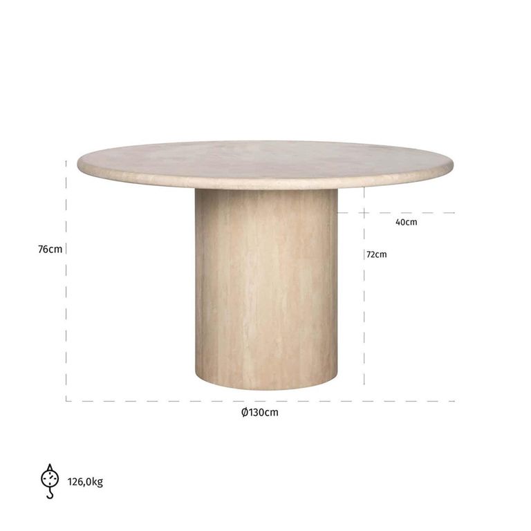 Renaissance Dining Table - 130cm - 4 Seater - Round - Pedestal - Beige - Travertine