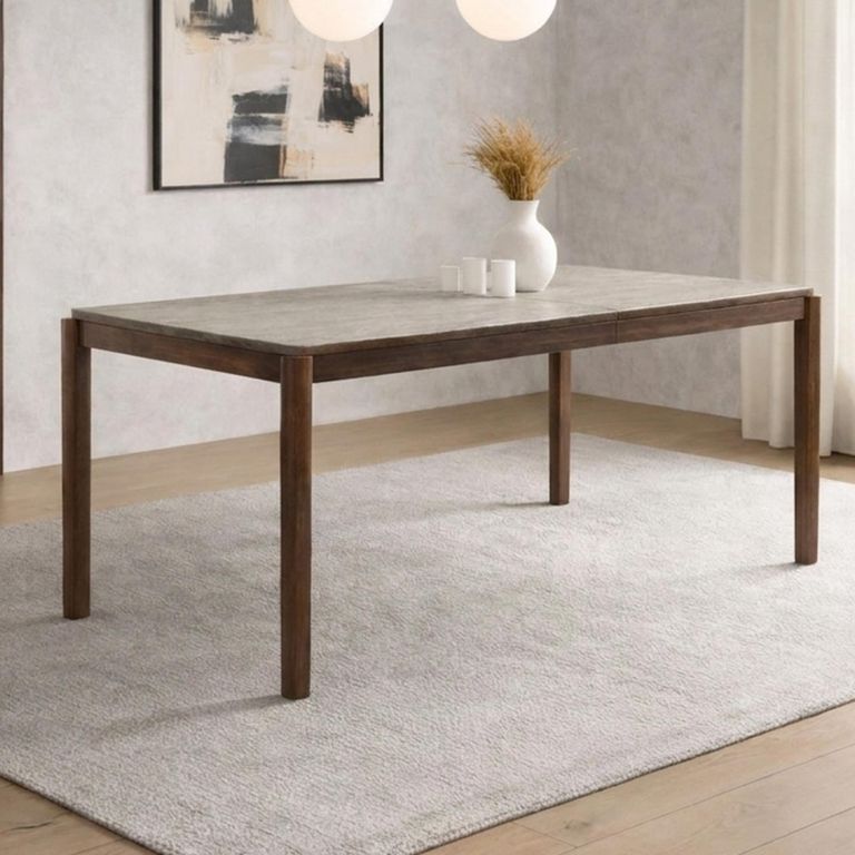 Willow Dining Table - 180cm - 8 Seater - Tobacco Walnut and Beige - Wood and Marble Effect