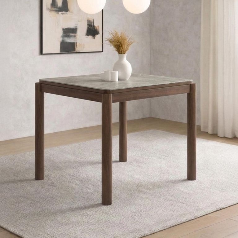 Willow Dining Table - 80cm - 4 Seater - Square - Tobacco Walnut and Beige - Wood and Marble Effect
