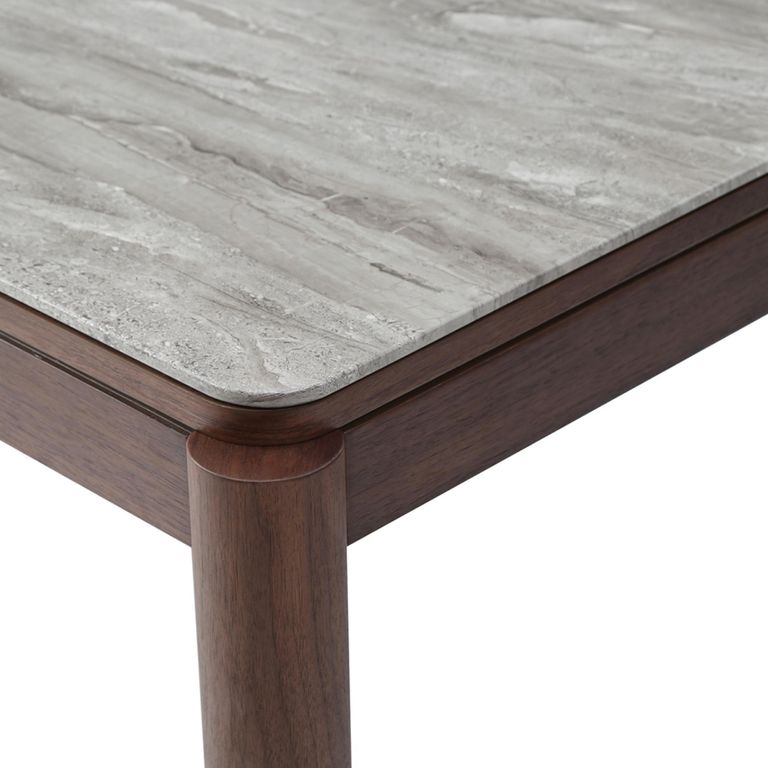 Willow Dining Table - 160cm - 6 Seater - Tobacco Walnut and Beige - Wood and Marble Effect