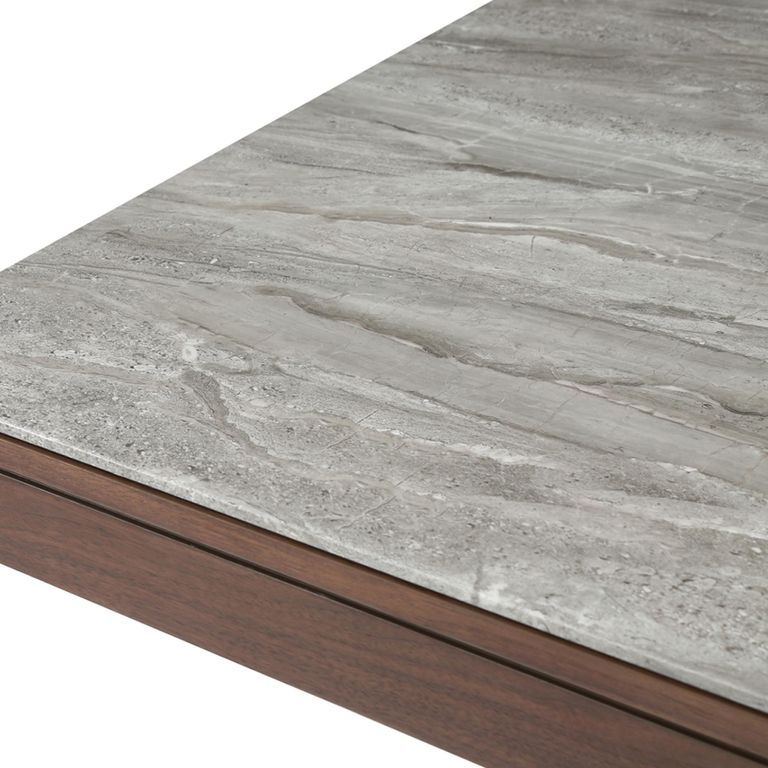 Willow Dining Table - 160cm - 6 Seater - Tobacco Walnut and Beige - Wood and Marble Effect