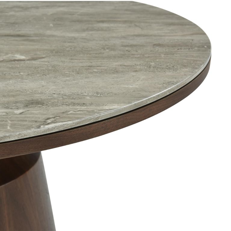Willow Dining Table - 80cm - 4 Seater - Round - Column Base - Tobacco Walnut and Beige - Wood and Marble Effect