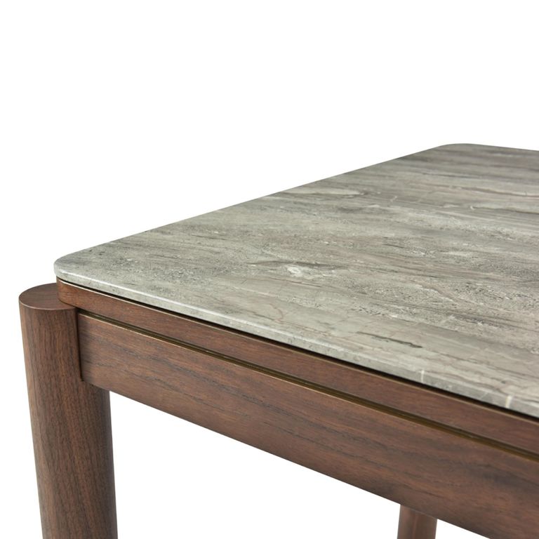 Willow Dining Table - 80cm - 4 Seater - Square - Tobacco Walnut and Beige - Wood and Marble Effect