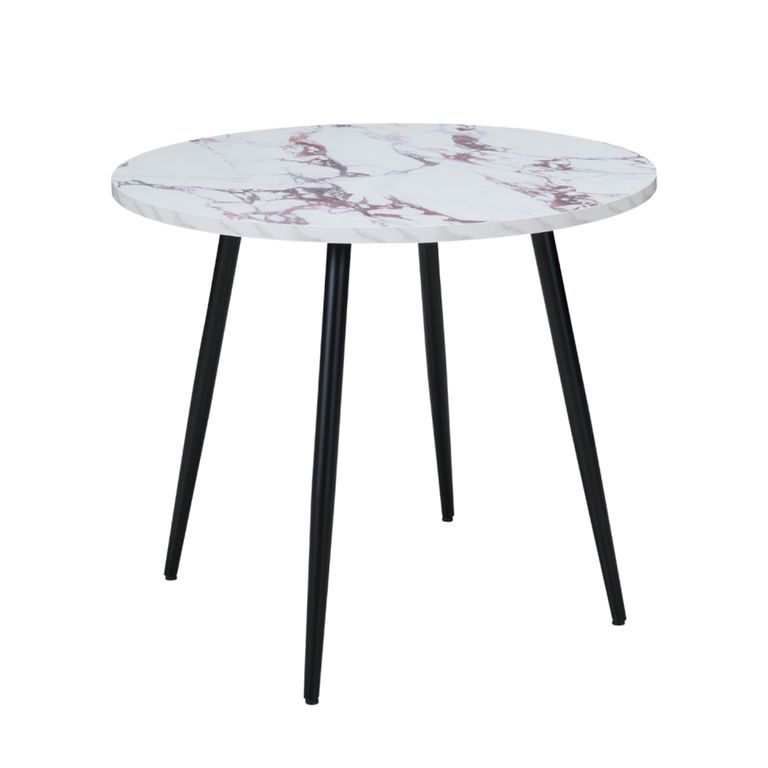 Horizon Dining Table - 90cm - 2 Seater - Round - Violetta and Black - Marble Effect and Metal