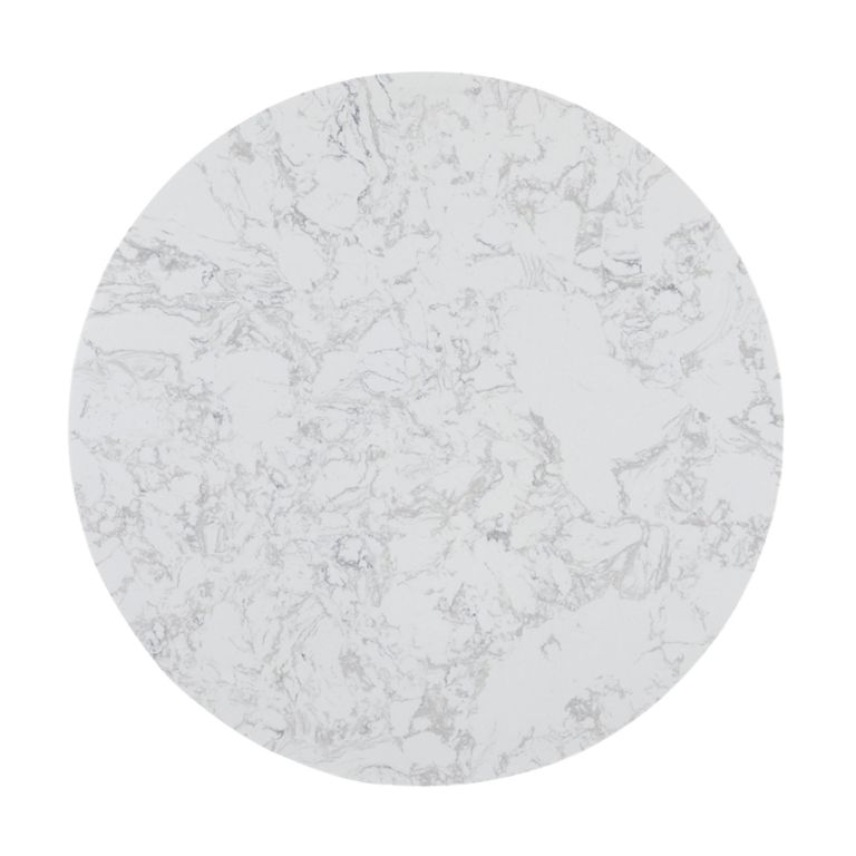Olive Dining Table - 120cm - 4 Seater - Round - Column Base - White and Bronze - Marble Effect and Metal