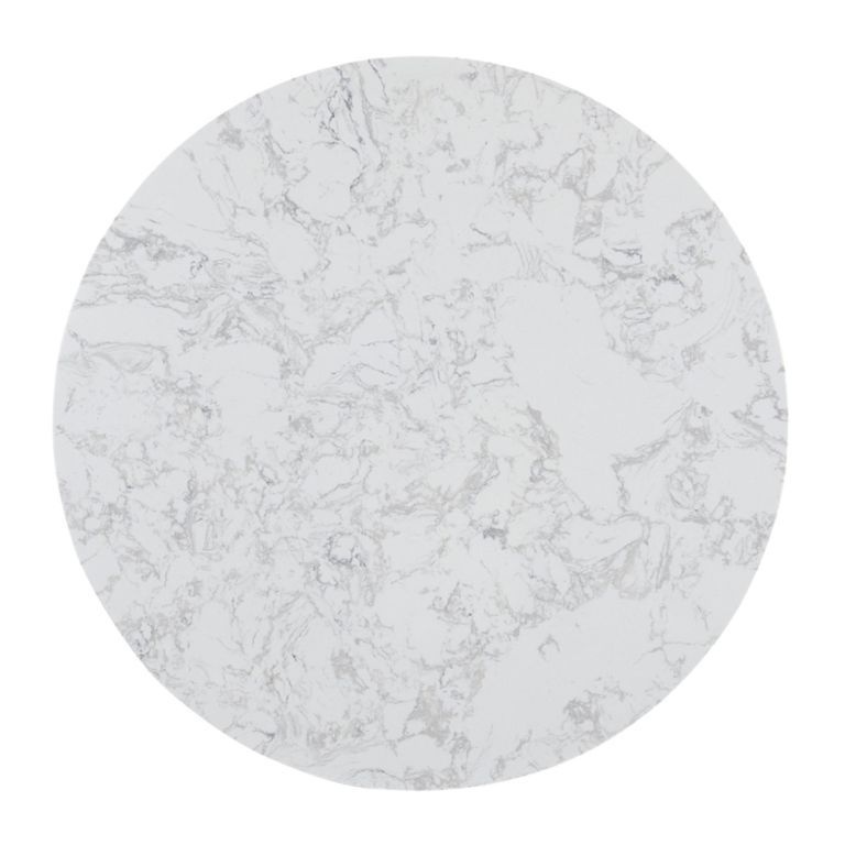 Olive Dining Table - 90cm - 2 Seater - Round - Column Base - White and Bronze - Marble Effect and Metal