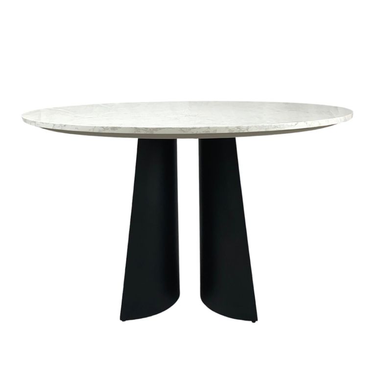 Rosemary Dining Table - 120cm - 4 Seater - Round - White and Black - Marble Effect and Metal