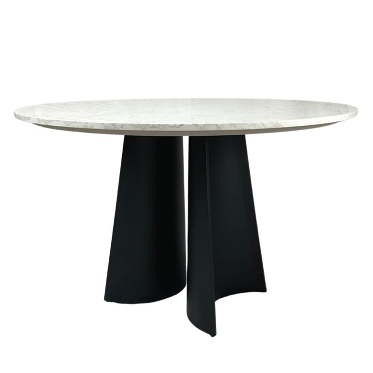 Rosemary Dining Table - 120cm - 4 Seater - Round - White and Black - Marble Effect and Metal