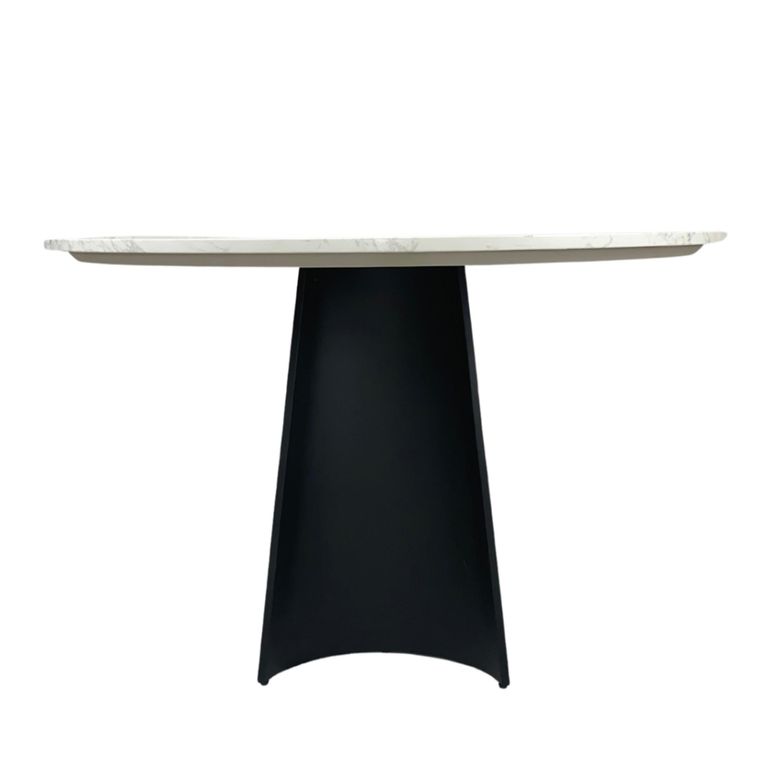 Rosemary Dining Table - 120cm - 4 Seater - Round - White and Black - Marble Effect and Metal