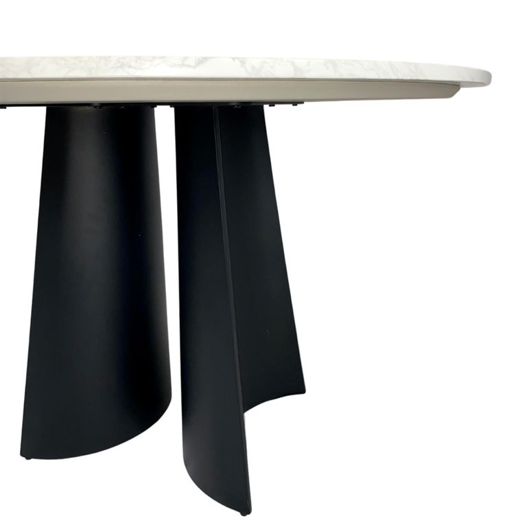 Rosemary Dining Table - 120cm - 4 Seater - Round - White and Black - Marble Effect and Metal