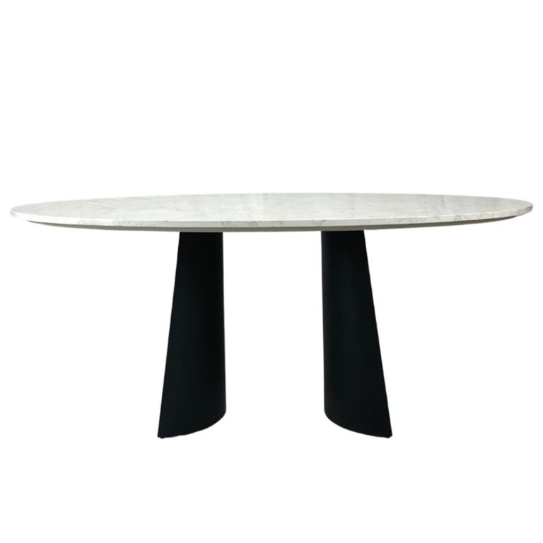 Rosemary Dining Table - 180cm - 6 Seater - Oval - White and Black - Marble Effect and Metal