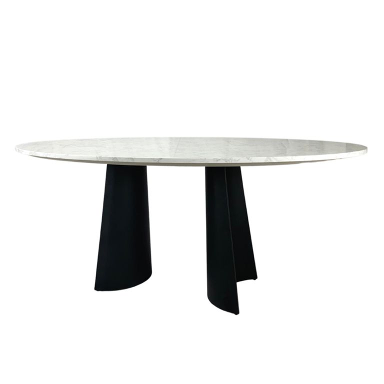 Rosemary Dining Table - 180cm - 6 Seater - Oval - White and Black - Marble Effect and Metal