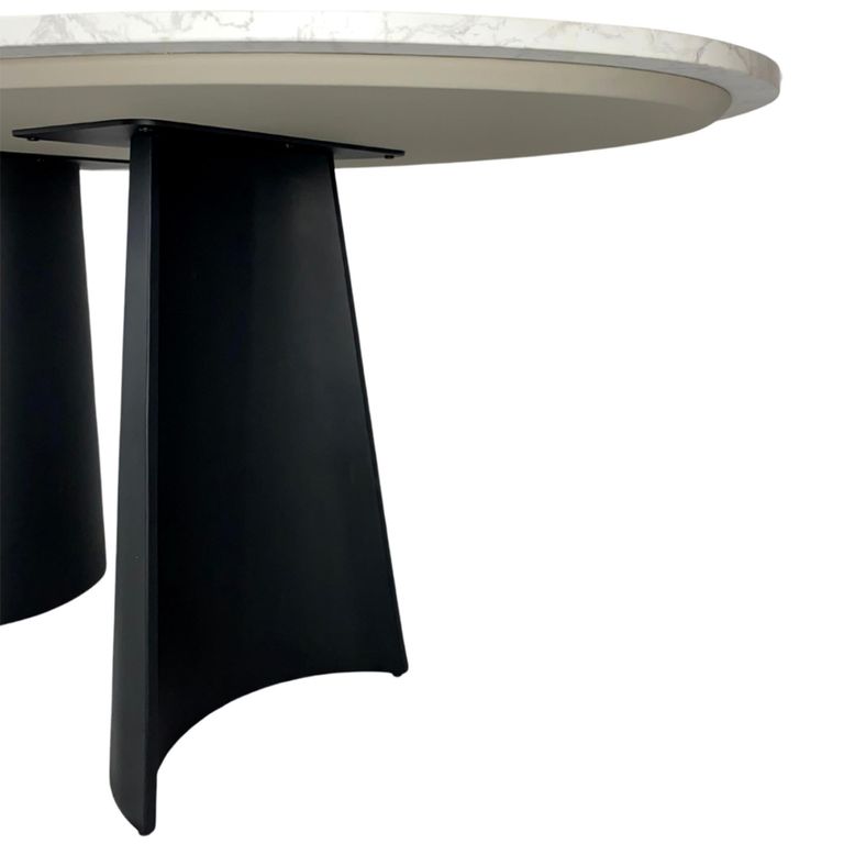 Rosemary Dining Table - 180cm - 6 Seater - Oval - White and Black - Marble Effect and Metal