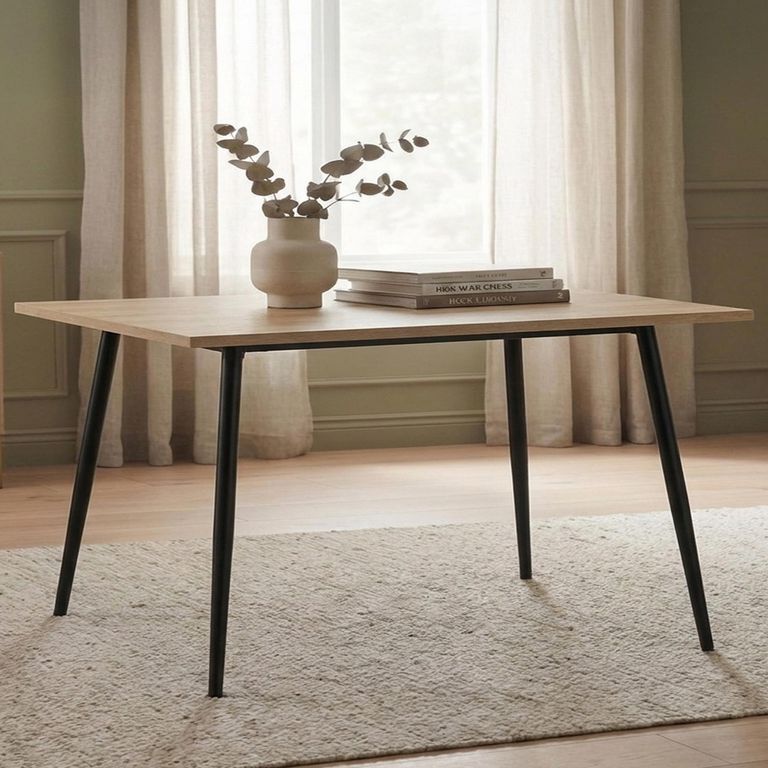 Horizon Dining Table - 180cm - 6 Seater - Oak and Black - Wood and Metal