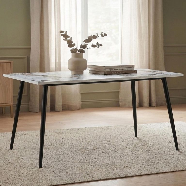 Horizon Dining Table - 180cm - 6 Seater - Pandora and Black - Marble Effect and Metal