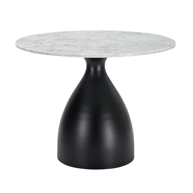 Hazel Dining Table - 100cm - 4 Seater - Round - Column Base - White and Black - Marble Effect and Metal