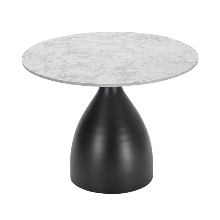 Hazel Dining Table - 100cm - 4 Seater - Round - Column Base - White and Black - Marble Effect and Metal