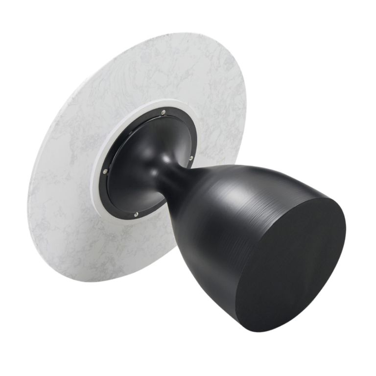 Hazel Dining Table - 100cm - 4 Seater - Round - Column Base - White and Black - Marble Effect and Metal