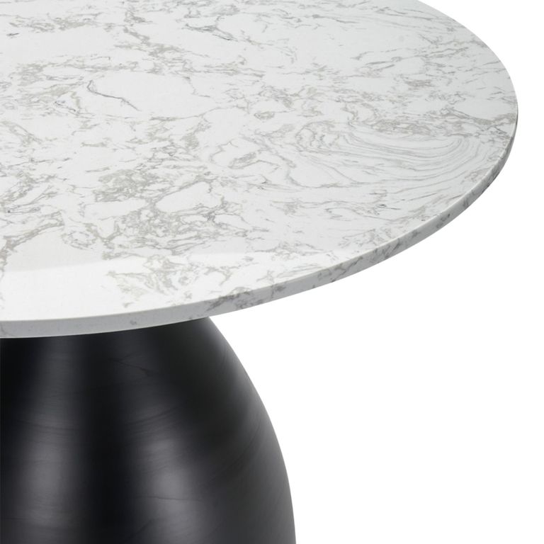 Hazel Dining Table - 100cm - 4 Seater - Round - Column Base - White and Black - Marble Effect and Metal