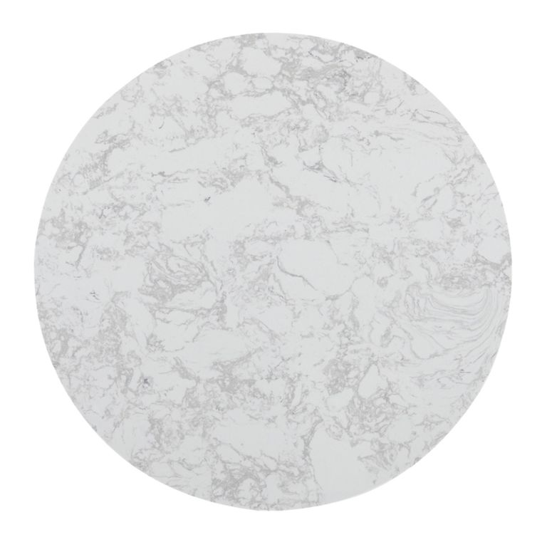 Hazel Dining Table - 100cm - 4 Seater - Round - Column Base - White and Black - Marble Effect and Metal