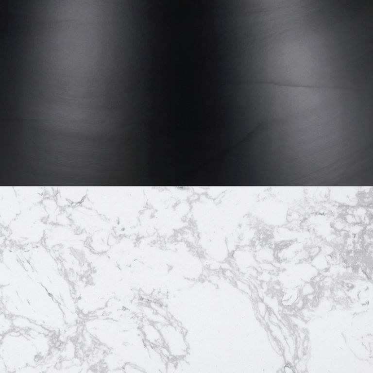 Hazel Dining Table - 100cm - 4 Seater - Round - Column Base - White and Black - Marble Effect and Metal