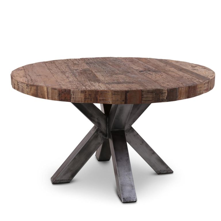 Bassano Dining Table - 136cm - 4 Seater - Round - Star Base - Natural and Black - Recycled Wood and Metal