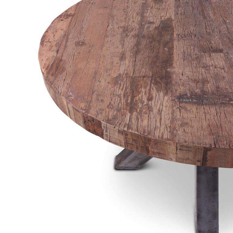 Bassano Dining Table - 136cm - 4 Seater - Round - Star Base - Natural and Black - Recycled Wood and Metal