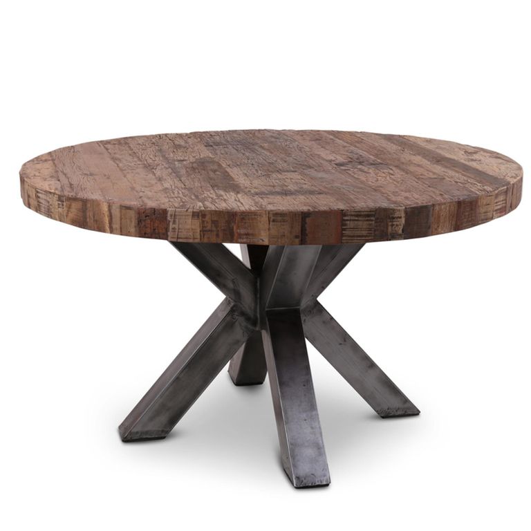 Bassano Dining Table - 160cm - 8 Seater - Round - Star Base - Natural and Black - Recycled Wood and Metal