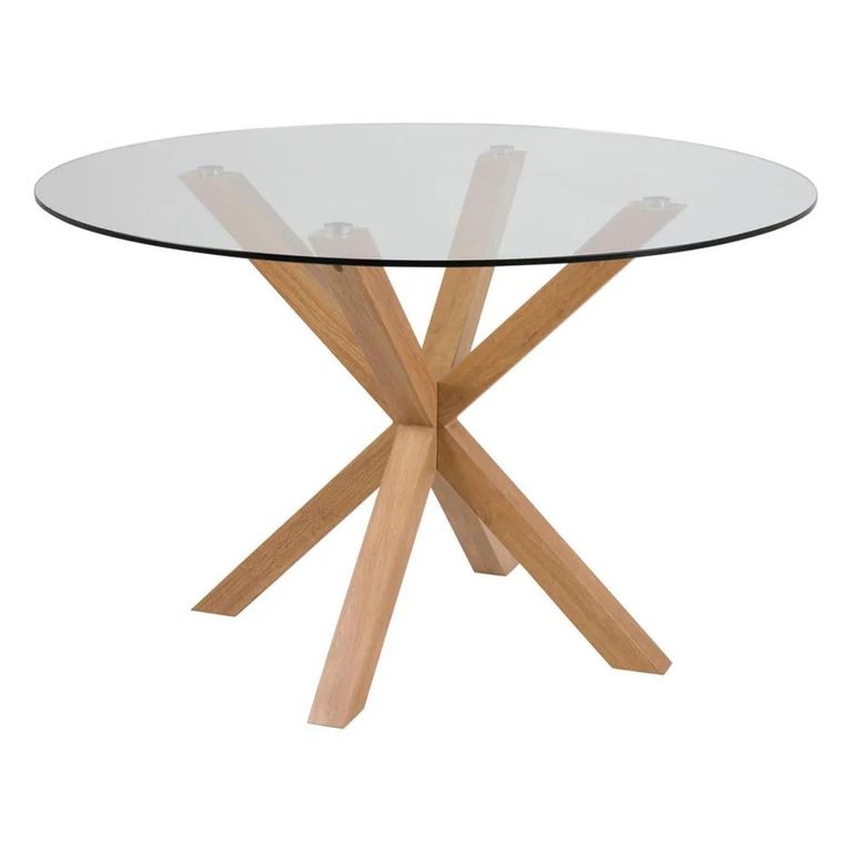 Clearance - Heaven Round Dining Table - 4 Seater - 119cm - Glass - with Oak Star Legs - FSS17393