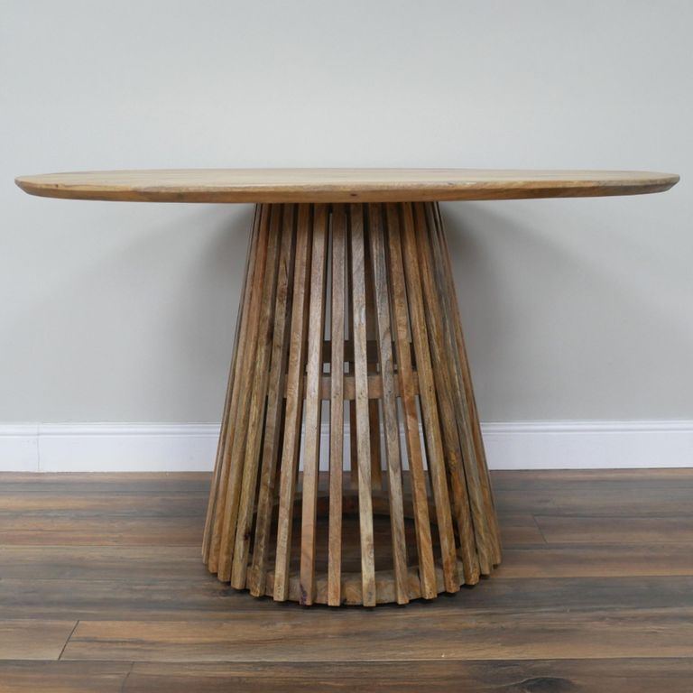 Dining Table - 120cm - 6 Seater - Round - Slatted Base - Rustic - Mango Wood