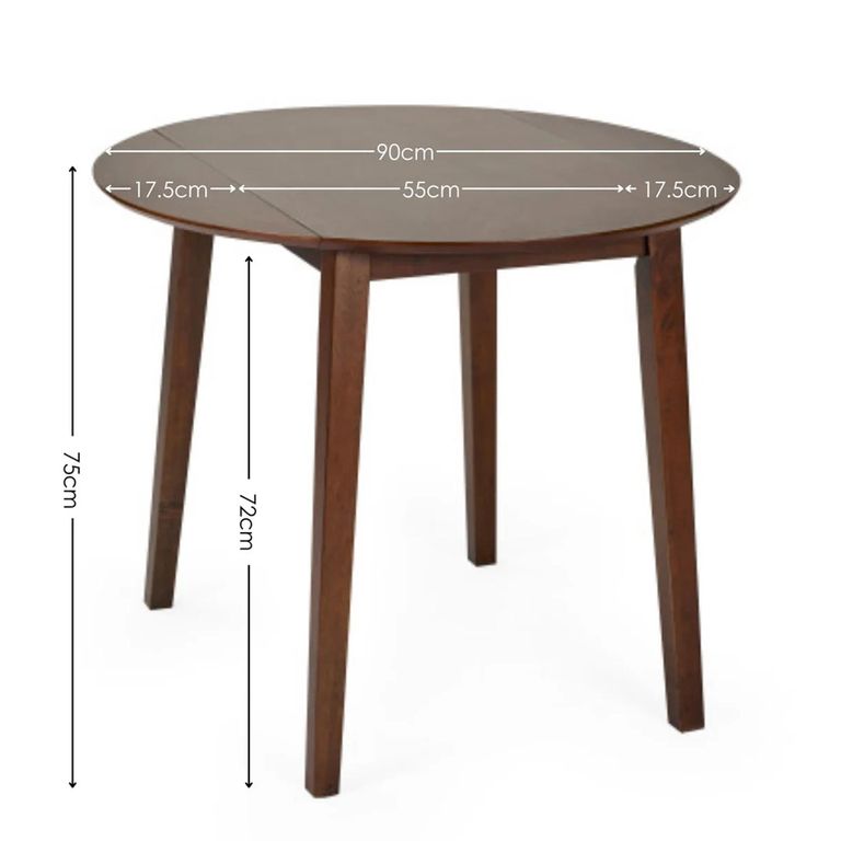 Coast Drop Leaf Dining Table - 55cm-90cm - 2-4 Seater - Round - Walnut - Solid Wood