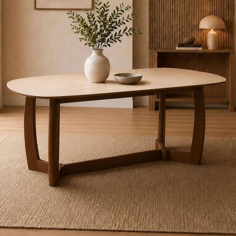 Portland Dining Table - 180cm - 8 Seater - Oval - Natural and Walnut - Sintered Stone and Wood