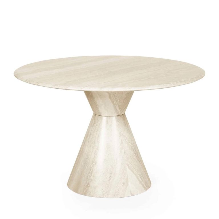 Verona Dining Table - 120cm - 6 Seater - Round - Cone Base - Cream - Marble Effect